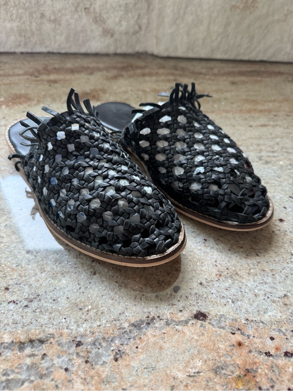 Free People Mirage Women’s Woven Leather Slide Mules - Black - Size 37